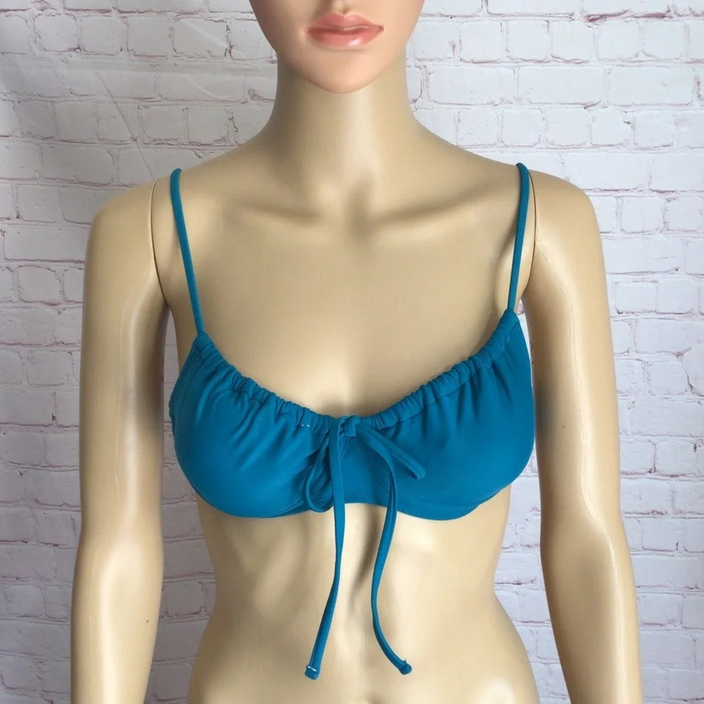 Salt + Cove Teal Blue Drawstring Bikini Top - Size Small
